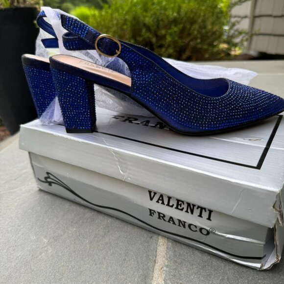 Valenti Franco Rhinestone Blue Pointed Toe Slingback Evening Shoes - Size 8.5M - Picture 3 of 7